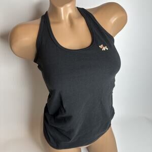 Cén S Black Cross Back Tank Top Stretch Y2K Baddie Dog Embroidery Basic Tee